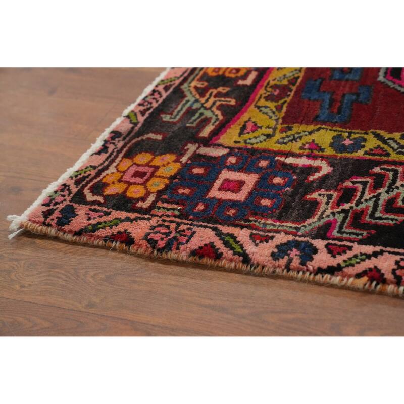 Hand Knotted Oriental 100% Wool Carpet Traditional Geometric Red Heriz Runner Rug - 9' 7'' X 3' 8''
