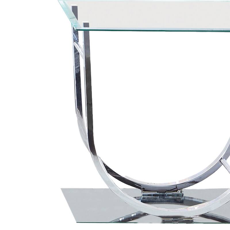 Tempered Glass Top End Table with U Shape Metal Frame, Chrome and Clear