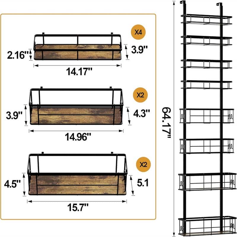 8-Tier Over the Door Pantry Organizer - 13"D x 5.5"W x 65"H