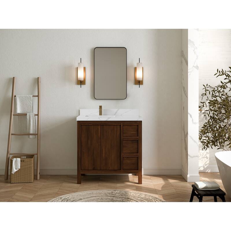 Willow Collections 36 in. W x 22 in. D Elizabeth Solid Teak Left Offset Sink Bathroom Vanity with Countertop