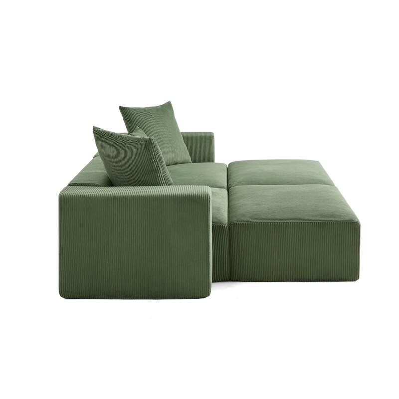 4-Piece Modern Corduroy Modular Sectional Sofa Set with 4 Throw Pillows