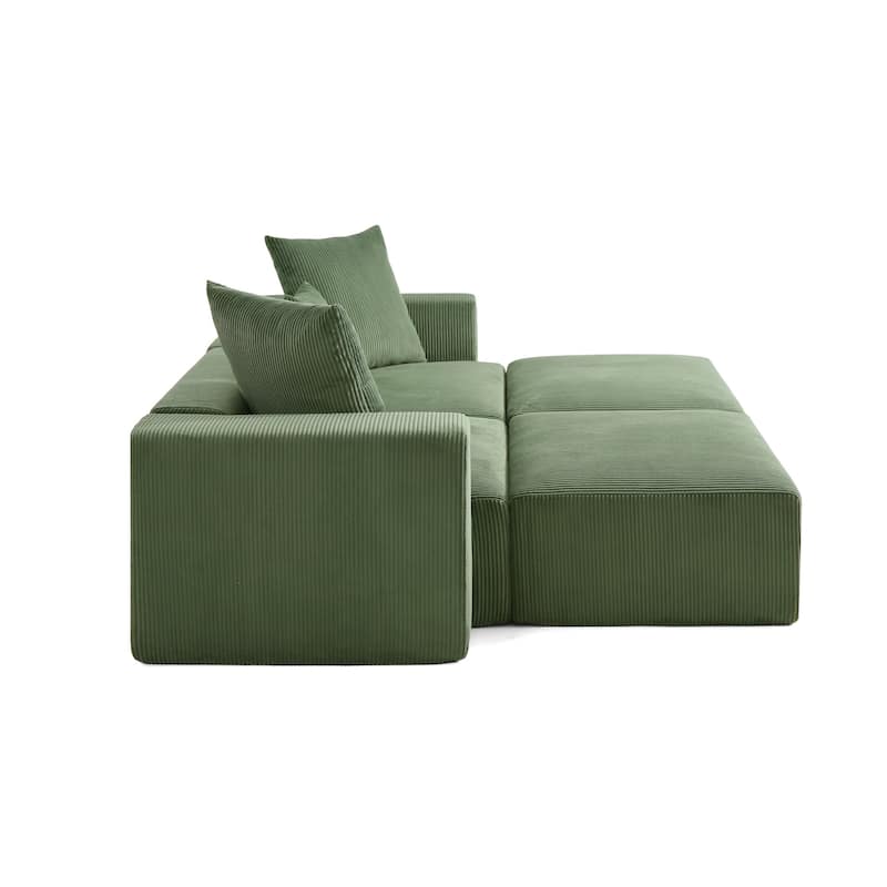 Corduroy Upholstered Modular Sectional Sofa with Ottoman