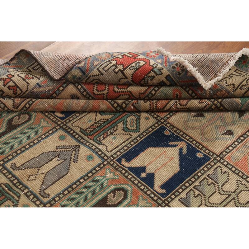 Hand Knotted Oriental 100% Wool Carpet Traditional Geometric Peach Bakhtiari Area Rug - 9' 4'' X 6' 11''