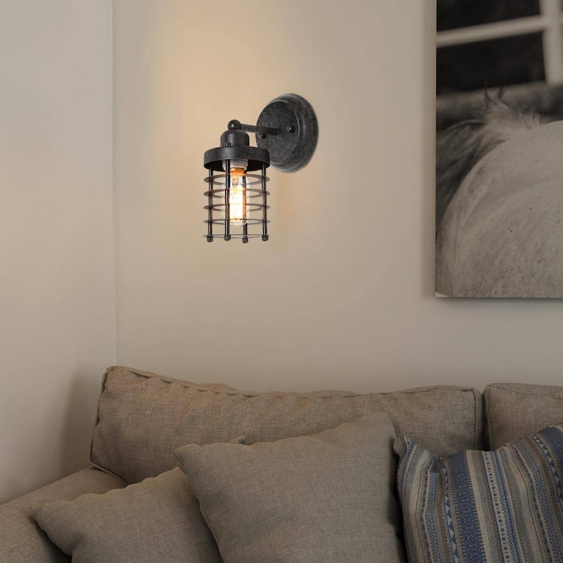 Industrial 1-Light Cage Metal Wall Sconces Lighting for Bedroom