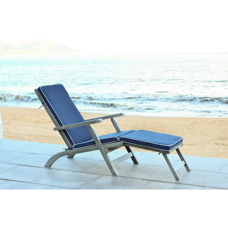 SAFAVIEH Outdoor Ximena Lounge Chair - 22W x 36D x 56H - Grey/Navy