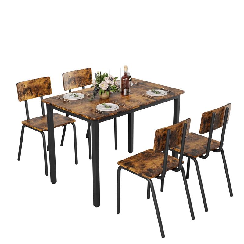 Modern 5-Piece Dining Set for Small Spaces - 43" Table with 4 Chairs, Sturdy Metal Frame & Easy-to-Clean MDF Surface