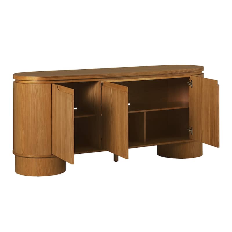 Walker Edison Modern Large Curved Solid Oak Wood Veneer Sideboard