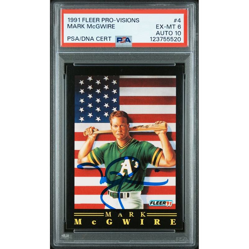 Mark McGwire 1991 Fleer Pro-Visions Signed Baseball Card #4 Graded PSA 6 Auto 10 Cert # 123755520 - 8' x 11'