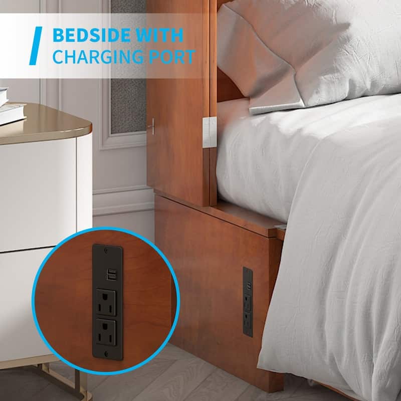 Mixoy Queen Murphy Bed Cabinet Bed Chest with Mattress,Drawers,USB Charging Station