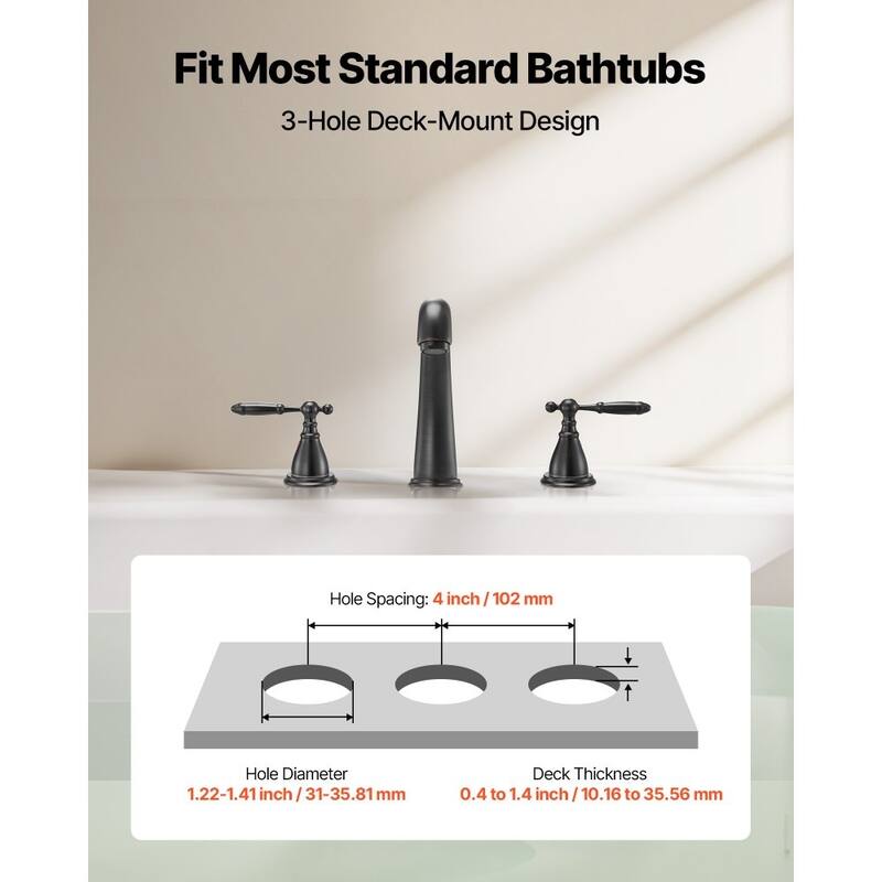 Bronze Stainless Steel Roman Bathtub Faucet Set with Dual Handles and Fast Flow Design - 9.84 x 2.05 x 6.69 inch