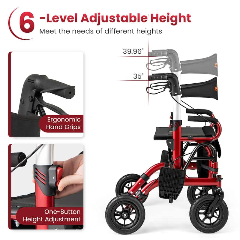 Goplus 2-in-1 Rollator Walker for Seniors with Seat 9" Pneumatic Tires - See Details