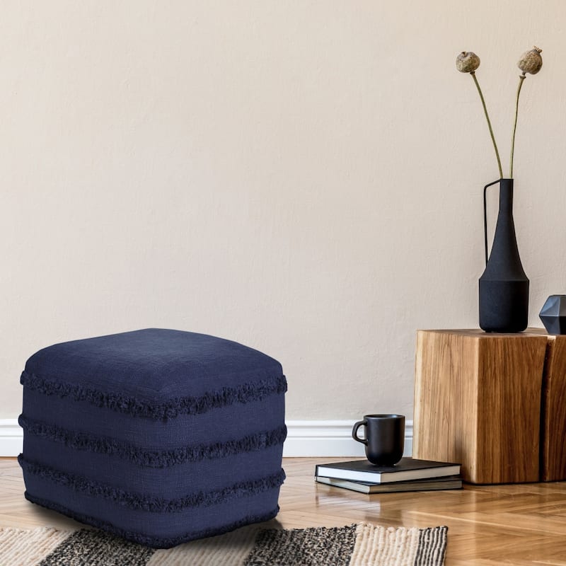 18" Cotton Striped Pouf Ottoman for Living Room, Bedroom or Office