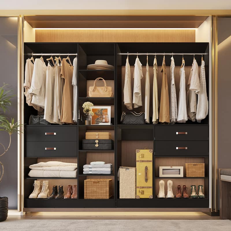 80''W Set of 2 Freestanding Closet System with Drawers, Reversible Wardrobe for Walk-in/ Reach-in Closet