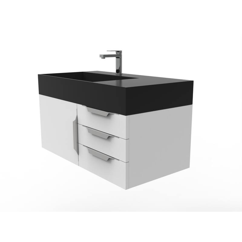 Amazon 36" Wall Mounted Bathroom Vanity Set w/ Black Top