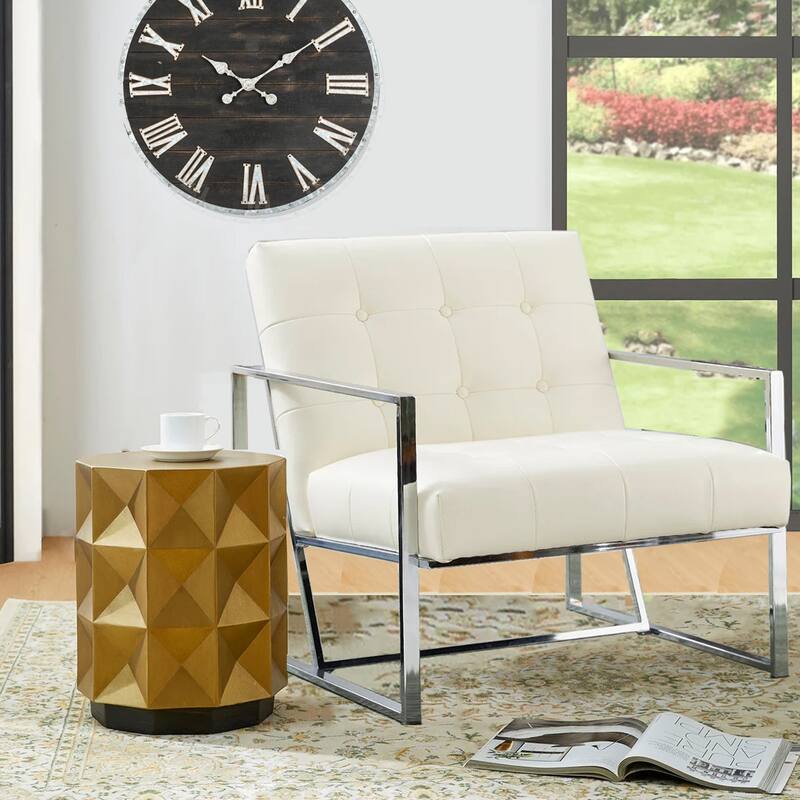 Glitzhome 29.50"W Mid-Century PU Leather Tufted Accent Chair - 29.5"W x 30.5"H x 29.25"D