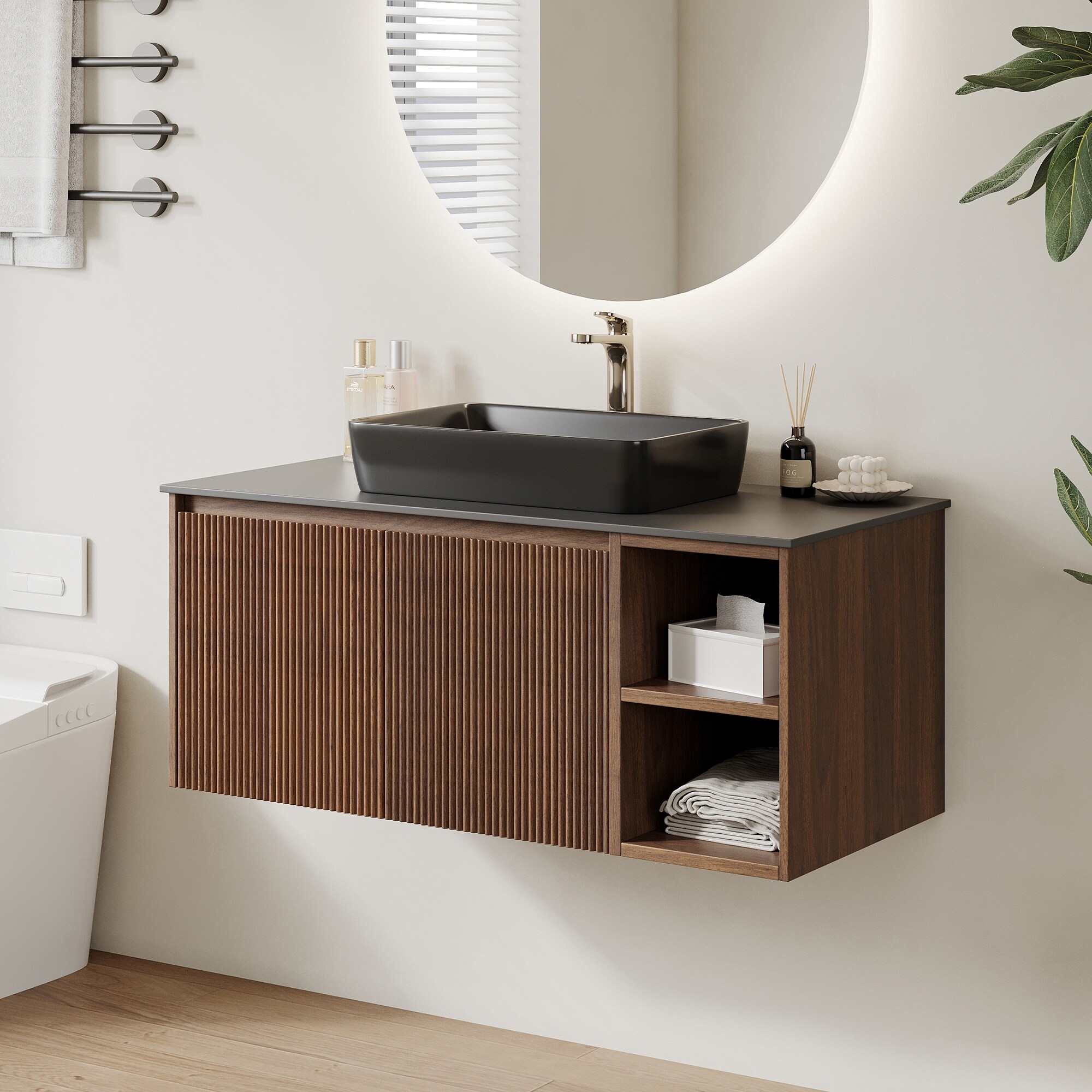 36'' Single Bathroom Vanity with Glossy Sintered Stone Top, Light