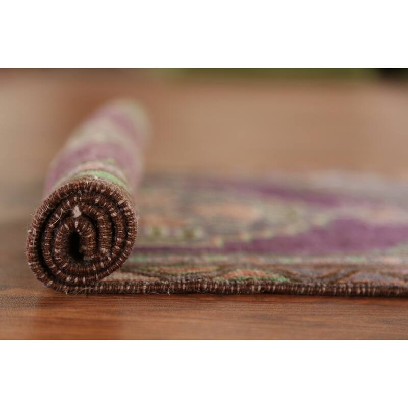 Hand Knotted Oriental 100% Wool Carpet Transitional Medallion Purples Anatolian Area Rug - 2' 10'' X 1' 6''