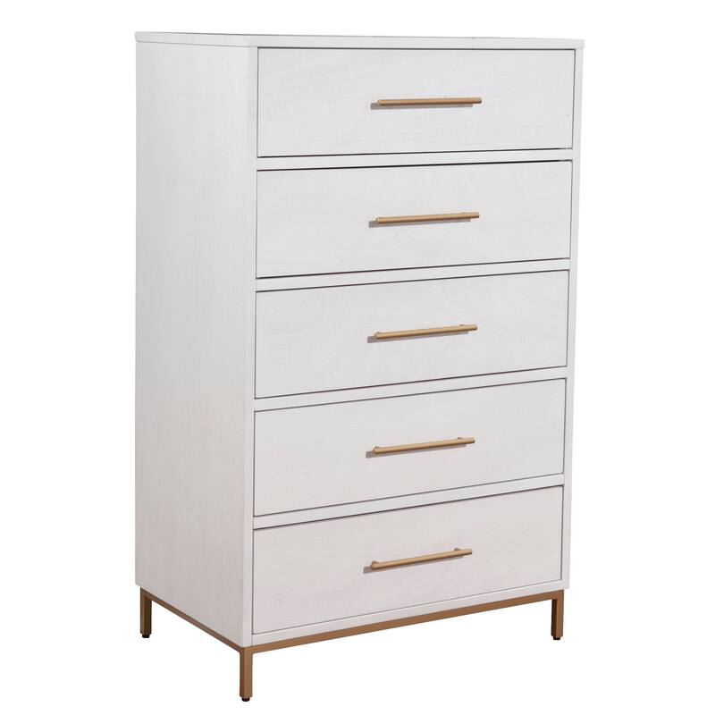 Alpine Furniture Madelyn Five Drawer Wood Chest in White