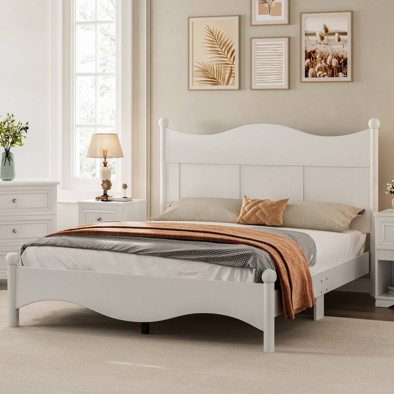 Elegant Queen Size Wood Platform Bed with Wooden Slat Support