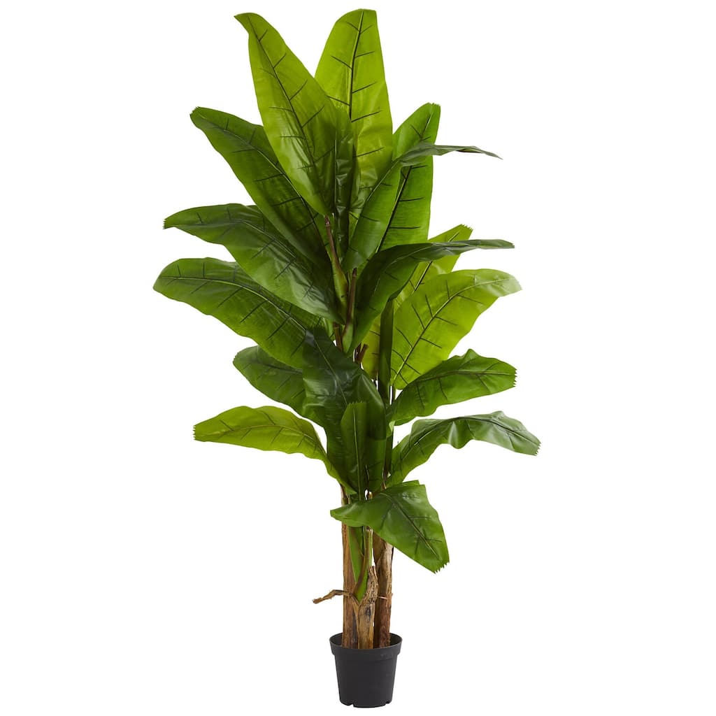 Artificial Banana Tree 7.5 Ft - Rustic Tropical Decor for Home, Kitchen, Dining Room - Realistic Green Foliage