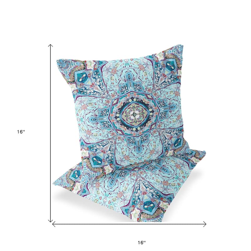 HomeRoots Set of Two 16" X 16" Blue and Pink Blown Seam Floral Indoor Outdoor Throw Pillow - 16.00' X '16.00' X '5.00