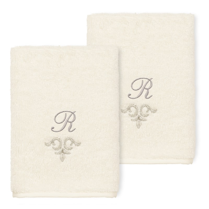 Authentic Hotel and Spa 100% Turkish Cotton Monica 2PC Embellished Washcloth Set - R - Cream