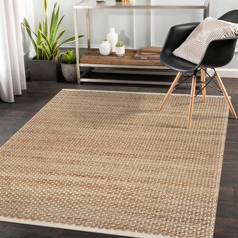Sevita Organic Jute Bordered Area Rug, Tan and Off-White - 7'9" x 9'9"