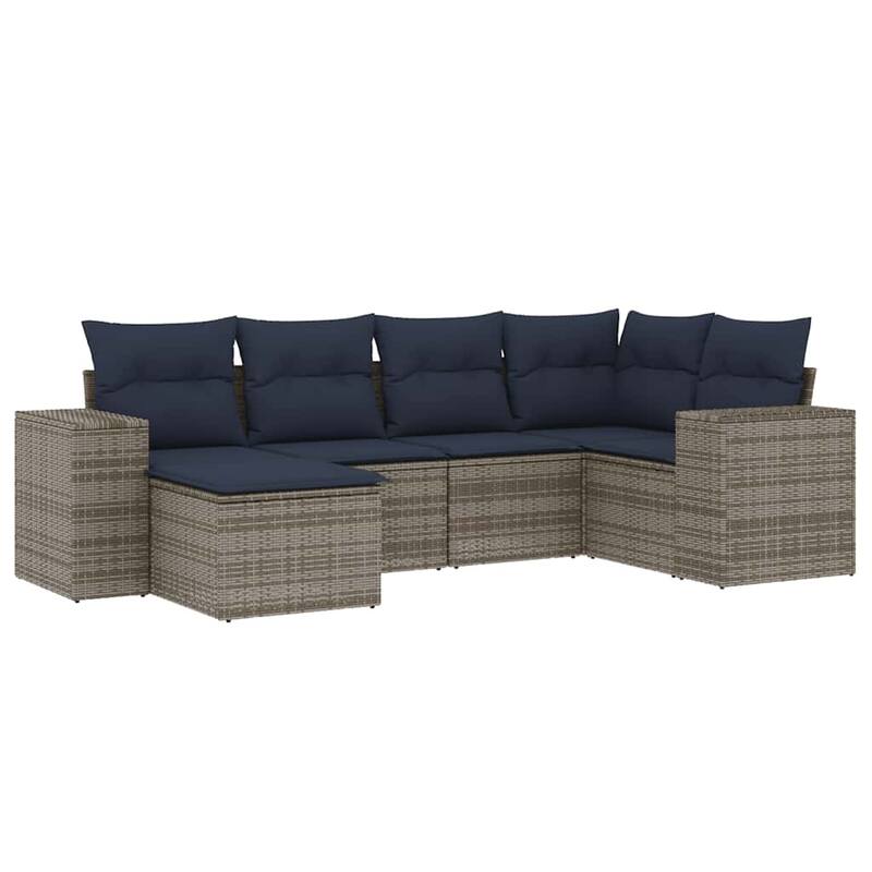 vidaXL 6/7 Piece Patio Sofa Set with Cushions Black/Brown/Gray Poly Rattan - 24.4 x 24.4 x 27.2