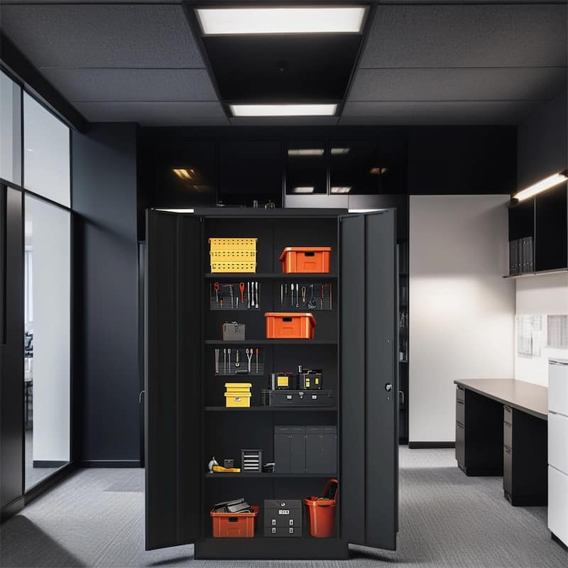 72"H Metal Lockable Storage Cabinet with Doors and 4 Shelves