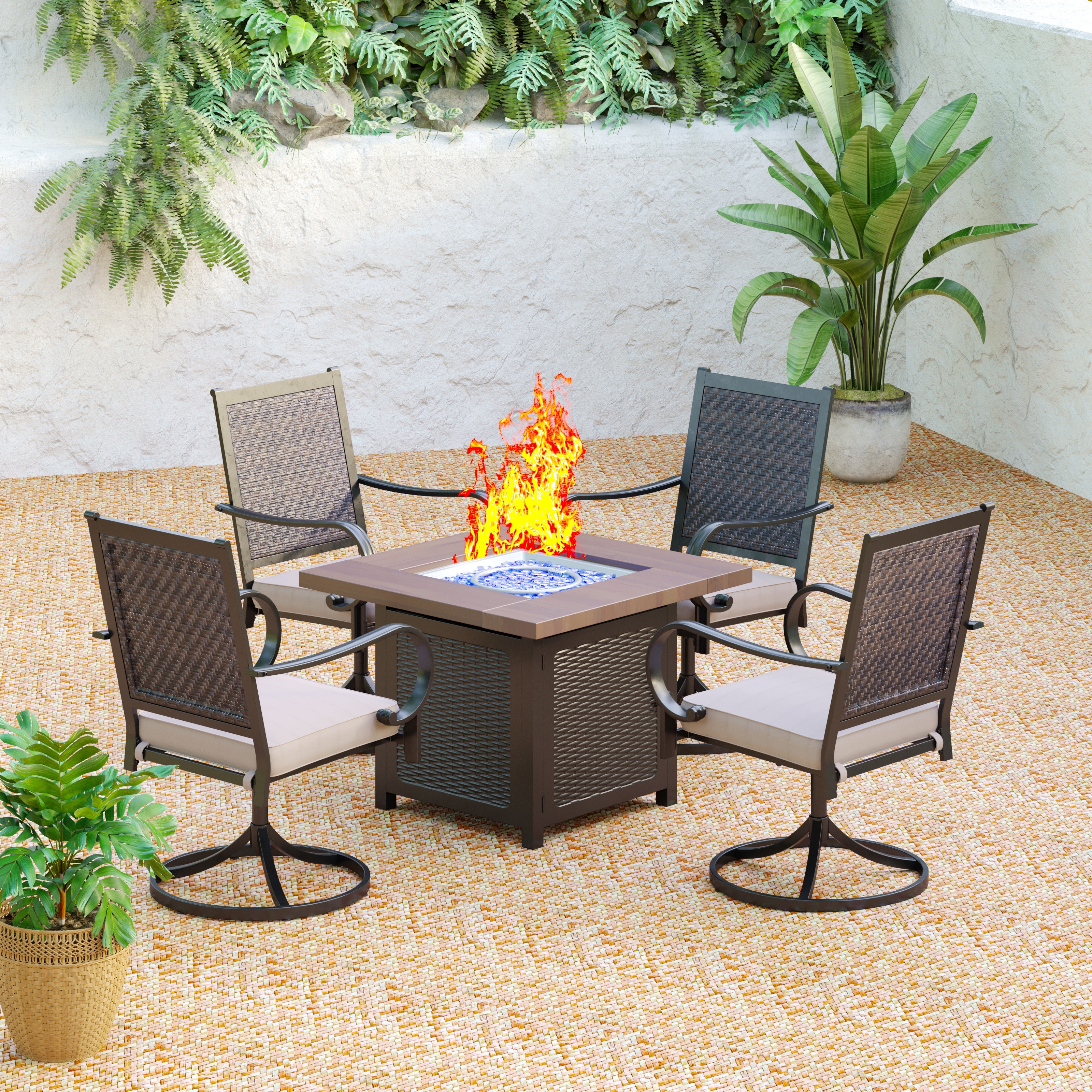 Propane fire pit table and chairs set cheap