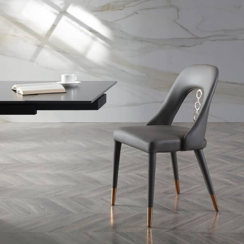 Set of 2 Faux Leather Dining Chairs with Rose Gold Accents - 22” x 19” x 43”