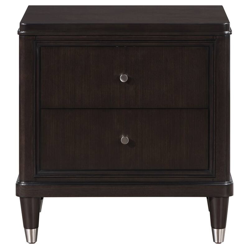 Brown Modern 2-Drawer Nightstand with Felt Lined Top Drawer, Cedar Bottom Drawer and Metallic Finish Caps
