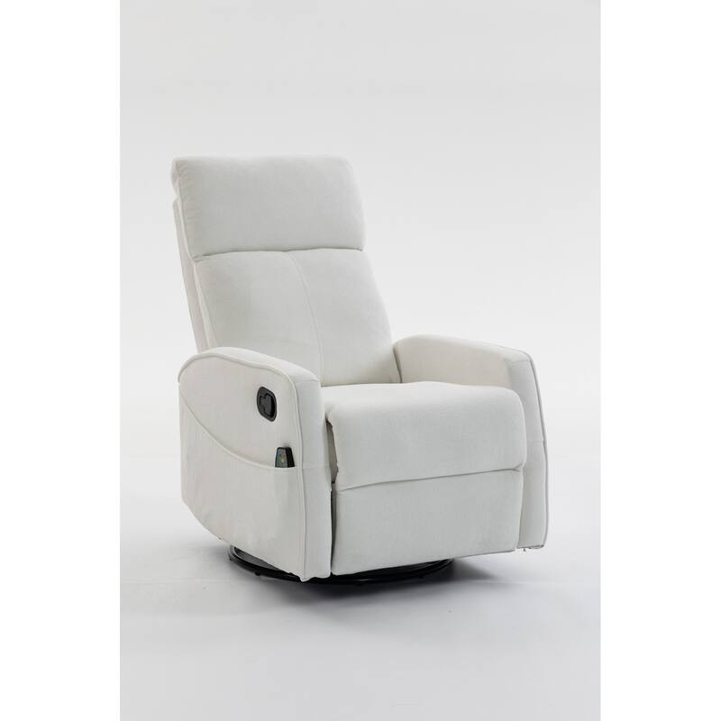 270° Swivel Glider Recliner with Heated Massage, 300LBS Velvet Recliner with Locking Handle & Deep Side Storage