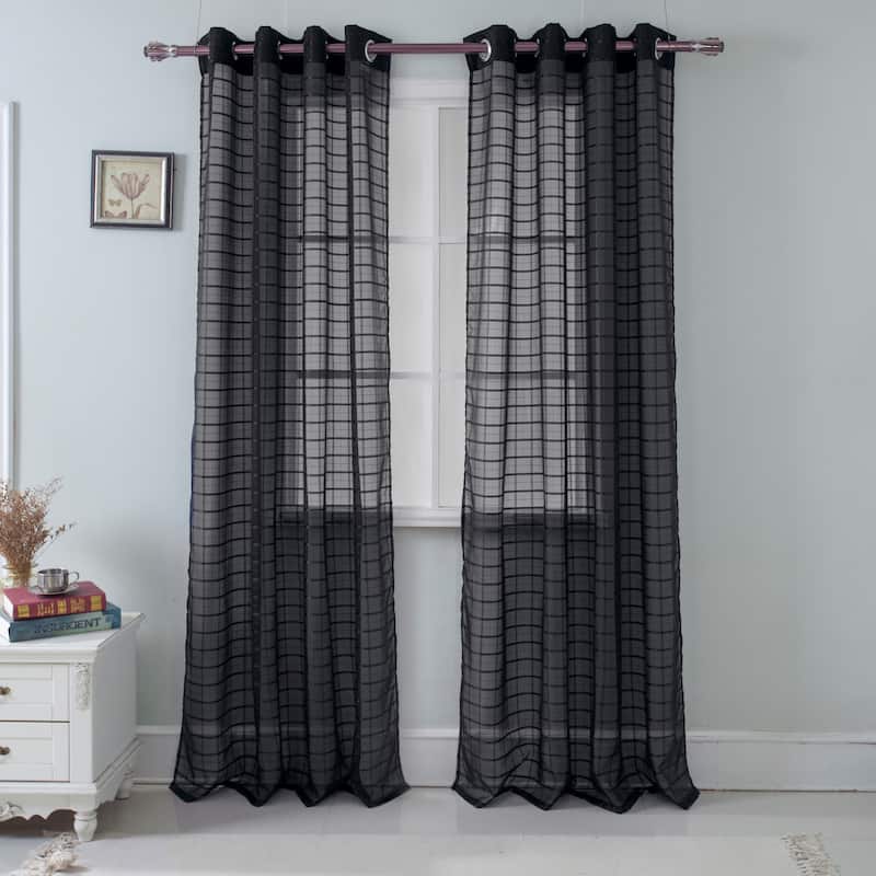 Wanda Striped Box Voile Single Grommet Curtain Panel - (1x) 54 x 90 in. - Black