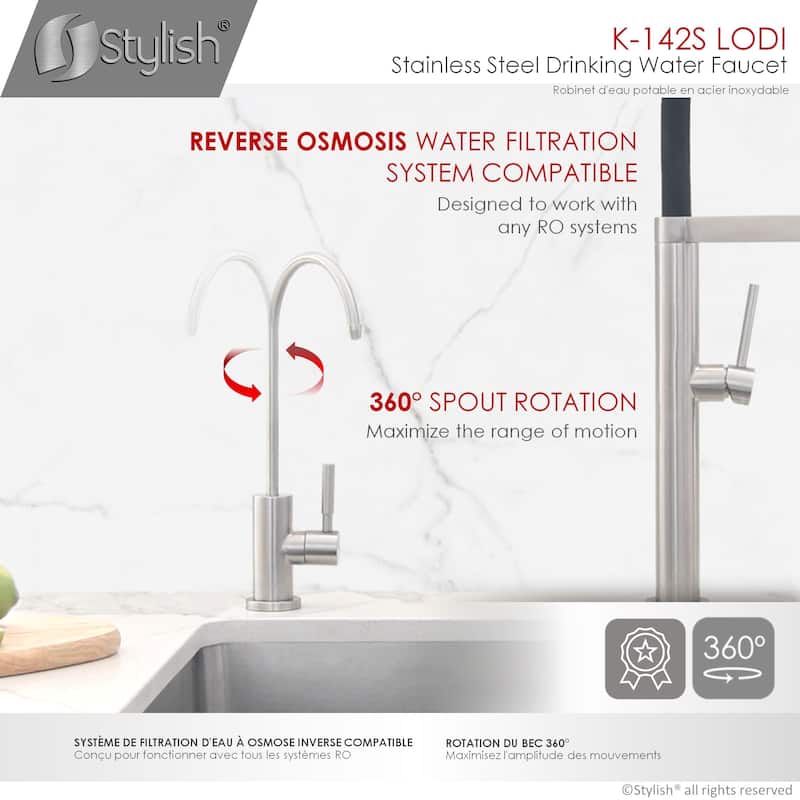 STYLISH Kitchen Sink Drinking Water Faucet, Commercial Water Filtration Faucet, Stainless Steel, Contemporary Style High-Spout