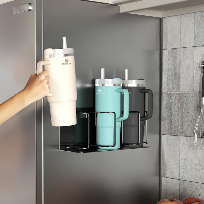 Sorbus Magnetic Stanley Cup Holder for 3 Cups, Bottle Organizer Adjustable Mount - 4.25” L x 13.25” W x 5.5” H - Black