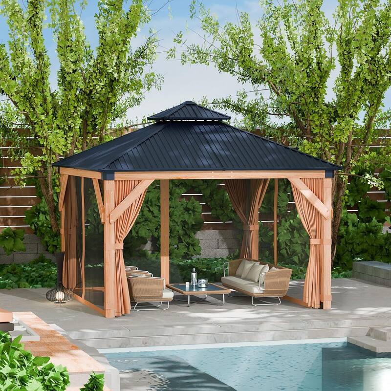 10'x10' Wood Hardtop Gazebo for Patio, Deck, Backyard, Lawn, and Garden - 10X10 Ft - Kahki