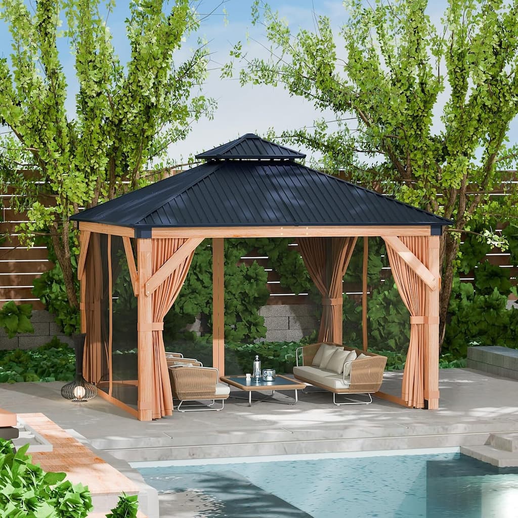 10'x10' Wood Hardtop Gazebo for Patio, Deck, Backyard, Lawn, and Garden - 10X10 Ft