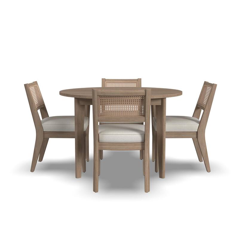 Brentwood 5-Piece Brown Wood Round Table and Cane Back Chair Dining Set - 47" x 30" x 47"