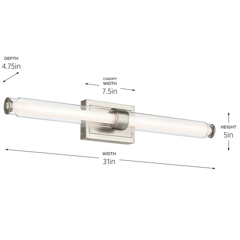 Kichler Lighting Laurene 31" Linear Bath Bar Large LED with Clear Glass in Brushed Nickel