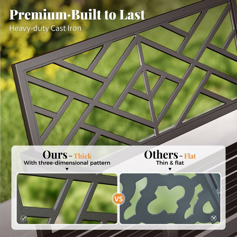 MAISON ARTS 43 Inch Cast Iron Steel Frame Outdoor Garden Bench