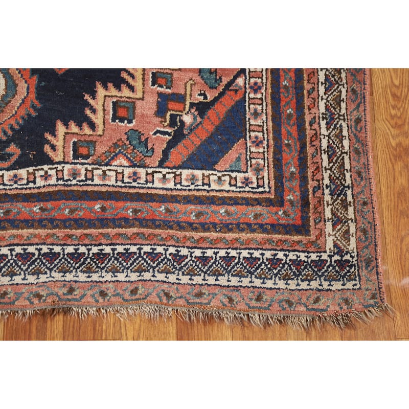 Hand Knotted Oriental 100% Wool Carpet Traditional Medallion Navy Blue & Blues Afshar Area Rug - 5' 2'' X 4' 3''