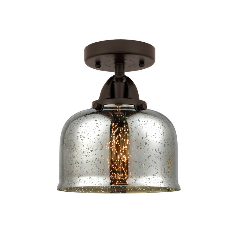 Innovations Lighting Nouveau 2 Bell - 1 Light 8" Semi-Flush Mount - Silver Plated Mercury/Oil Rubbed Bronze