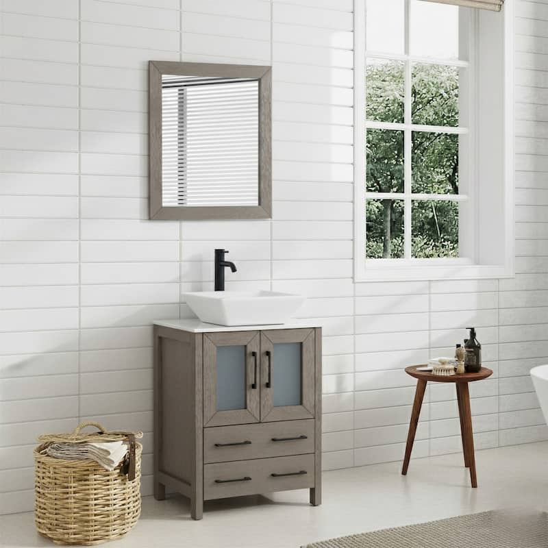 Vanity Art 24-inch Single Sink Bathroom Vanity Set With Engineered Marble Top and Free Mirror