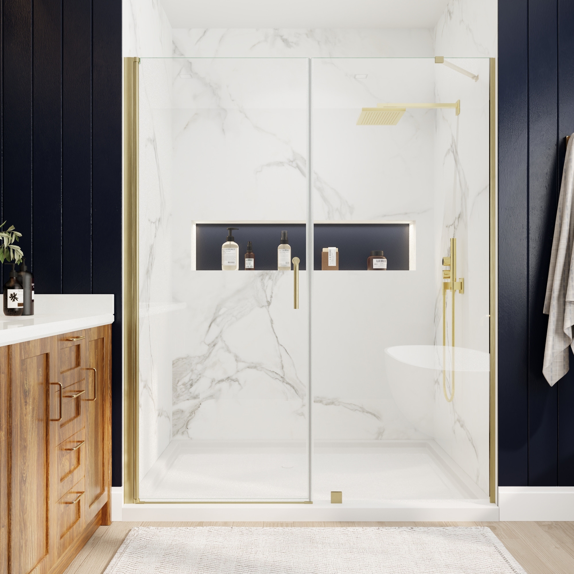 60" W x 72" H Track-Free Semi-Frameless Shower Door with Reversible Pivot Glass Panel
