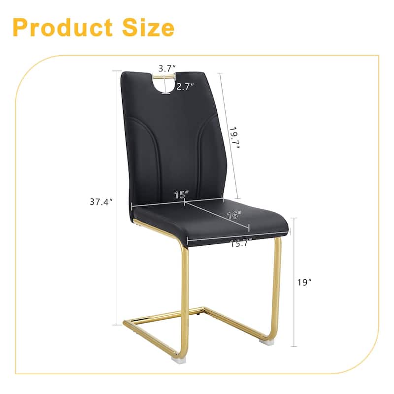 Roomfitters PU Dining Chairs with Gold Metal Legs, Modern Design for Dining or Office, Set of 4, Black
