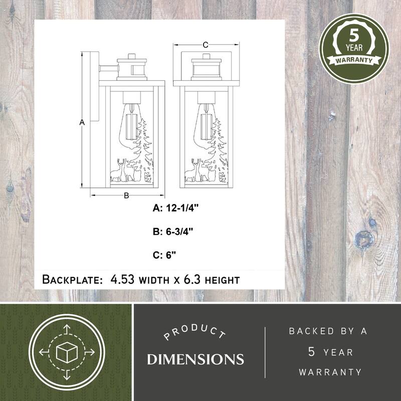 VAXCEL Acadia Matte Black Rustic Wildlife Motion Sensor Dusk to Dawn Outdoor Wall Sconce Light Fixture, Clear Seed Glass