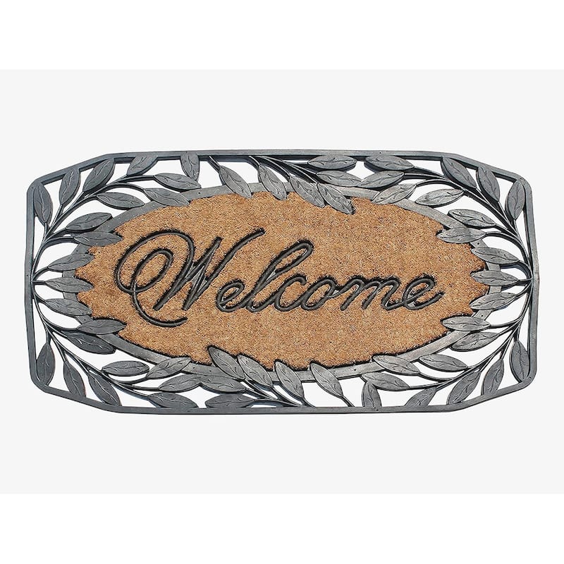 A1HC Rubber and Coir Large Heavy-Duty Outdoor Doormat - 23"X38" - Welcome Leaf Border