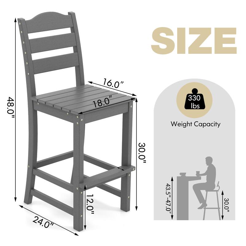 Costway Outdoor HDPE Bar Stool Patio Tall Chair Backrest Footrest All - See Details