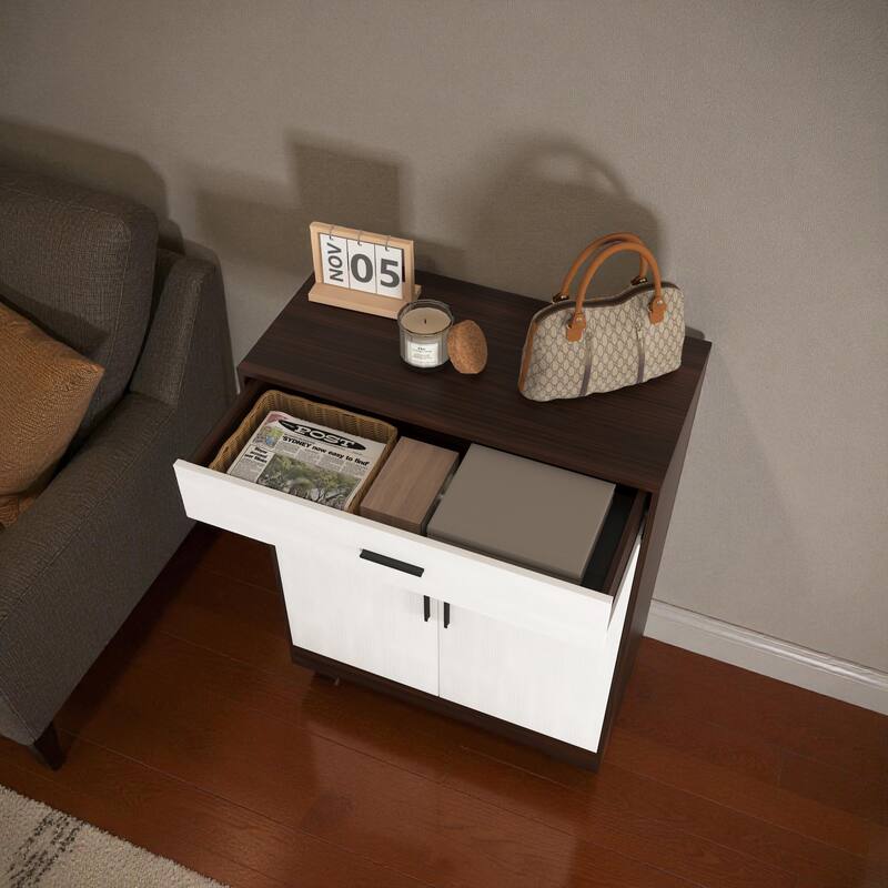 31.5" 4-Tier Wooden Shoe Storage Cabinet with Drawer, Freestanding Shoe Organizer with Adjustable Shelves for Entryway